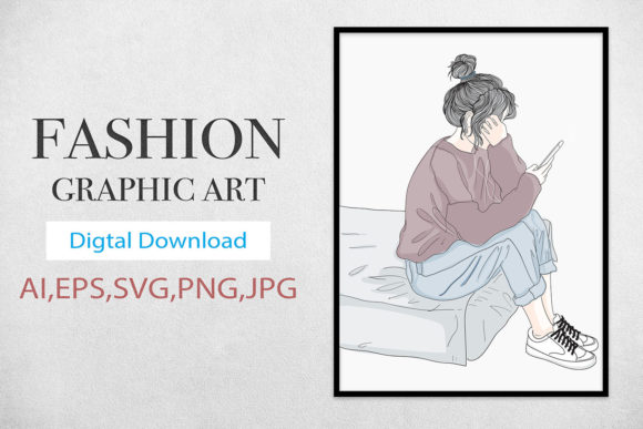 Download WallArt,girl Playing a Smartphone in Bed - Wallart Collection